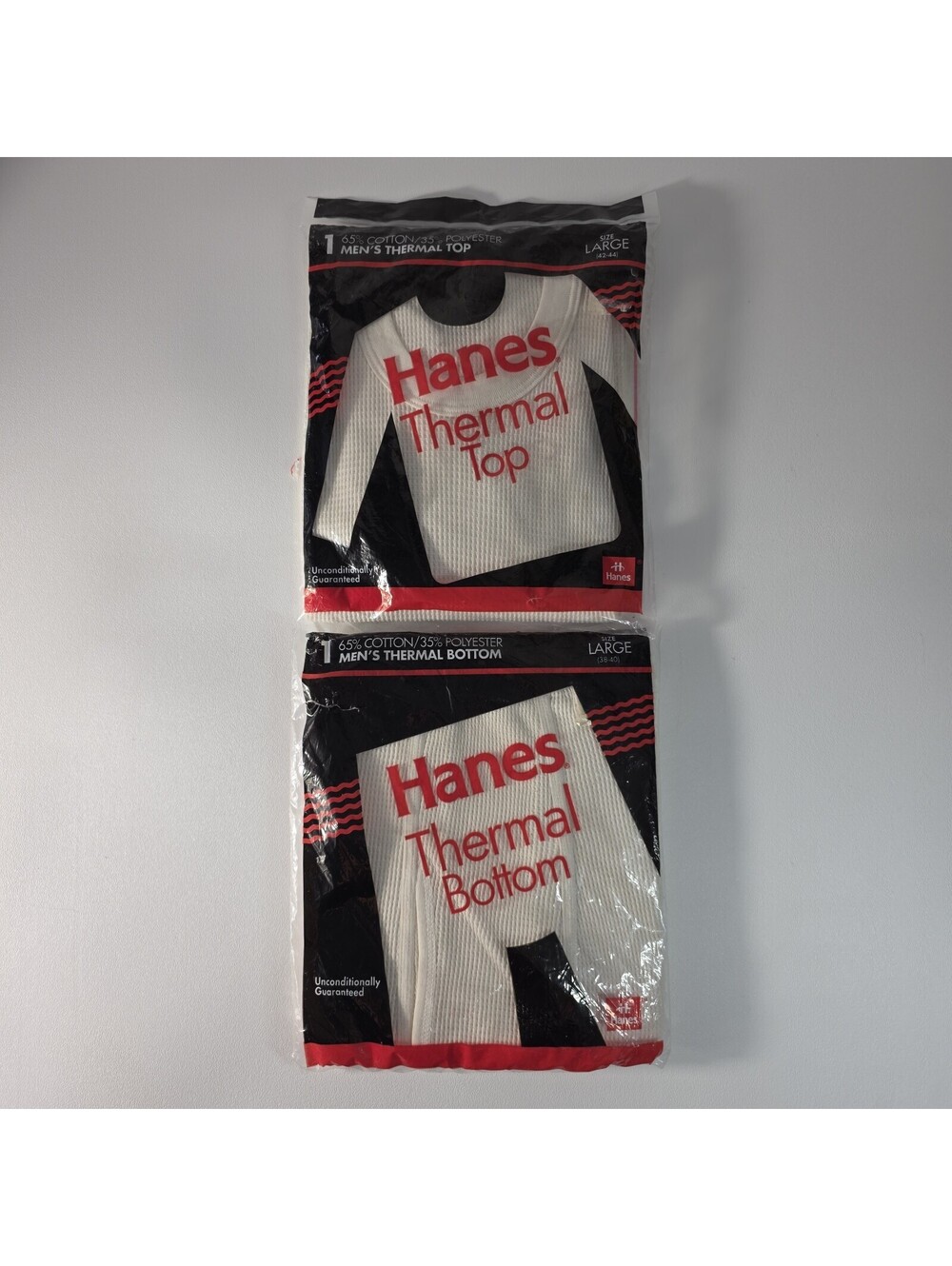 Vtg 1992 Hanes Thermal Top & Bottom Mens White DEADSTOCK LG Waffle Knit